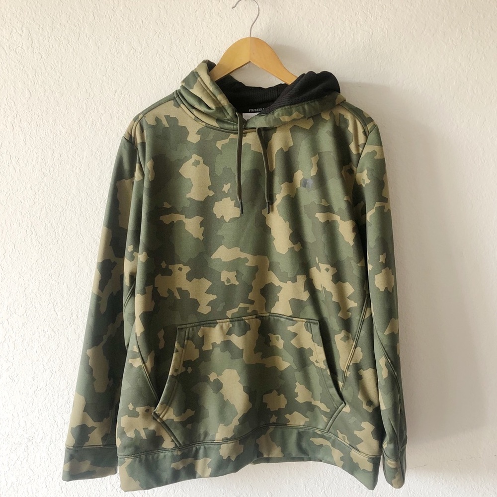 Camouflage Drawstring Hoodie Pullover Sweater L